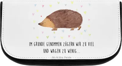 Produktbild von Mr. & Mrs. Panda kosmetikaufbewahrung Igel Herzen - Weiß - Geschenk, kosmetiktasche klein, kosmetiktäschchen, Kuss, Leben, Make-up Organizer, Herz, Kulturbeutel, Liebe