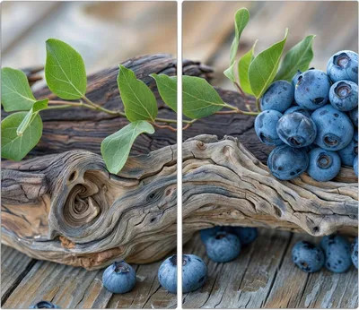 Produktbild von Spritzschutz Herdabdeckplatte Schneidebrett aus Glas Blaubeeren auf Holz 2-Teilig (60x52cm)