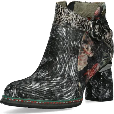 Produktbild von Laura Vita Damen Stiefelette Leder Blumenmuster Schnalle in Blütenform Kinoao 11, Größe:39 EU, Farbe:Schwarz