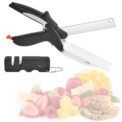 Produktbild von Edelstahl-Kräuterschere - Mit rutschfestem Griff und Wetzstein - Zum Schneiden von Gemüse, Obst und Gewürzen