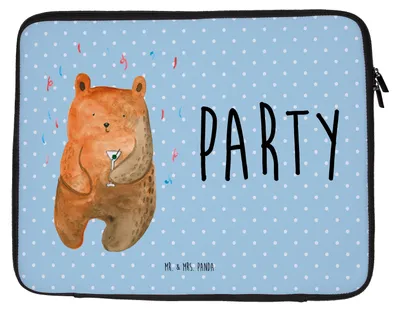 Produktbild von Mr. & Mrs. Panda Laptop Tasche Bär Party 33 x 42 cm - Blau Pastell - Geschenk, Hülle, Teddy, Lustig, Geburtstag, Sleeve, Geburtstagsgeschenk, Laptophülle, Gute Laune