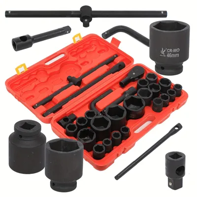 Image de Jeu de clés de 26 pièces - Jeu de clés à douille - Clé à cliquet - Clé dynamométrique - Outils pour garage automobile - Embouts de 3/4" et 1"