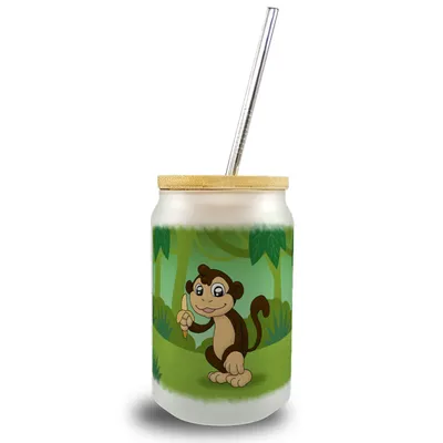 Produktbild von Affe im Dschungel Trinkglas mit Bambusdeckel