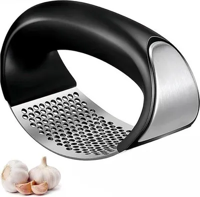 Image de Presse-ail en acier inoxydable - Coupe-ail lavable au lave-vaisselle - Design innovant - Facile à utiliser et à nettoyer - Coupe-ail manuel