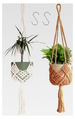 Produktbild von Makramee Hängeampel, 2er Set, Boho Deko für Pflanzen, 89 cm, Beige/Kaffeefarbe