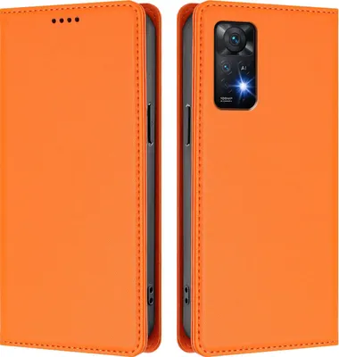 Image de Etui en cuir pour Xiaomi Redmi Note 11 Pro 5G/4G/Note 12 Pro 4G, étui magnétique en cuirPolyuréthaneavec support Orange