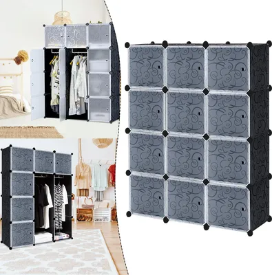 Produktbild von XINZI 12-Kasten Kombinationsschrank Schwarz - Garderobenschrank-Steckregal, DIY Aufbewahrung, für Kleidung/Schuhe, für Schlafzimmer