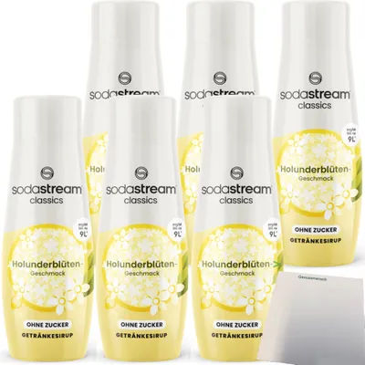 Produktbild von SodaStream Sirup Holunderblüte Geschmack ohne Zucker 6er Pack (6x440ml Flasche) + usy Block