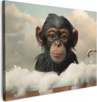 Zdjęcie produktu dla MuchoWow® - Obraz na płótnie - Małpa - Zwierzęta - Łazienka - Pianka, fototapeta, dekoracja ścienna, obrazy do salonu, 70x50cm
