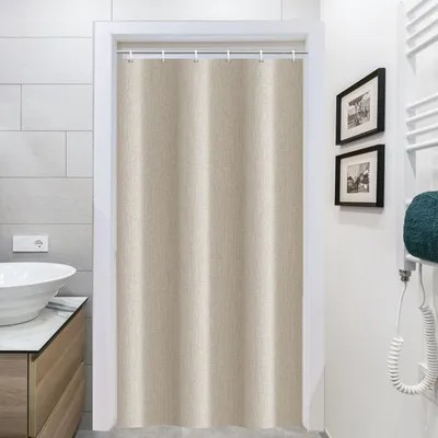 Produktbild von Duschvorhang 100 x 200 cm, beige Leinenoptik, robustes Leinenimitat, schmaler Badvorhang, Textilgewebe, wasserabweisend, maschinenwaschbar, Breite 100 x Höhe 200 cm