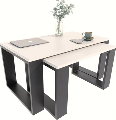 Produktbild von MATKAM Satztisch 2er Set WESTA, Couchtisch im Industrie-Stil, einfache Montage (Weiß)