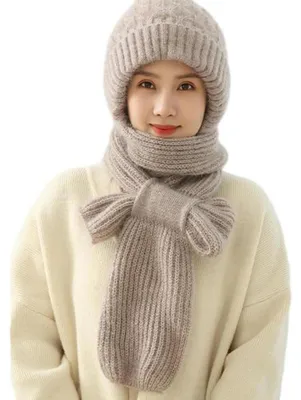 Produktbild von Schalmütze Damen Winter warm Strick mit integriertem Gehörschutz winddicht Beige