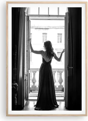 Produktbild von Gerahmtes Poster - Rahmen in heller Eiche - Frau Fenster Balkon - 70x100 cm - Wand Bild - Wanddeko - Wandbilder - Kunstposter - Wandposter - Bilderrahmen - Bilder - Kunstdruck - P2NPA70x100-5162