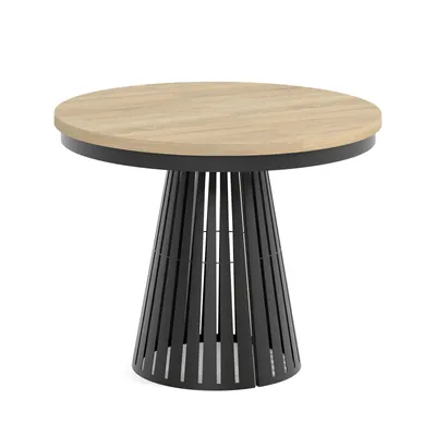 Image de Table à manger ronde et extensible CAVO avec piètement en anneau, style loft, scandinave, diamètre : 100/176 cm, couleur : chêne Sonoma/noir