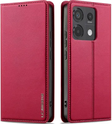 Image de Etui magnétique en cuir pour Xiaomi Redmi Note 13 5G, avec fente pour carte et fonction stand Rouge