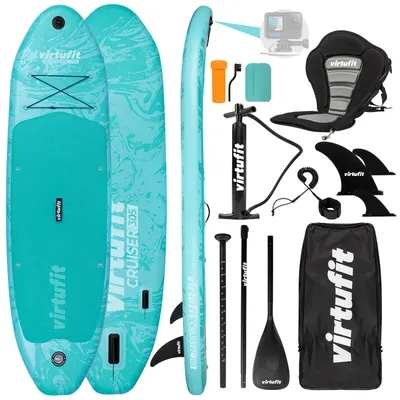 Image de Virtufit VirtuFit Supboard Cruiser 305 - Bleu - Planche de Stand Up Paddle - Supboard gonflable - Pour débutants et avancés - Avec siège kayak, accessoires et sac de transport - Surface antidérapante - Pagaie réglable - Max. 180 kg