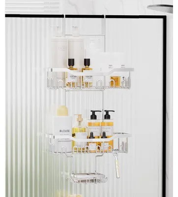 Immagine prodotto di Porta sapone da doccia da appendere senza fori, con contenitore per sapone e ganci, colore bianco
