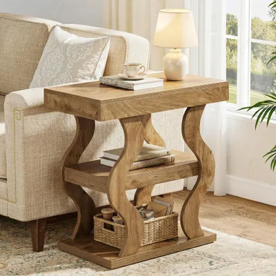 Image de Tribesigns, table d'appoint étroite à 3 niveaux, table d'appoint élancée avec étagère de rangement, petite table de chevet pour salon, chambre et coin canapé