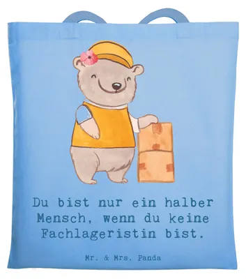 Produktbild von Mr. & Mrs. Panda festivaltasche Fachlageristin Herz - Sky Blue - Geschenk, Witzig, Schultasche, Spruch, Jutebeutel, Ausbildung, Lustig, Shopping Tasche, Tote Bag, Uni