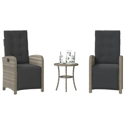 Image de vidaXL Ensemble Bistro 3 pièces avec coussins Gris Poly Rattan