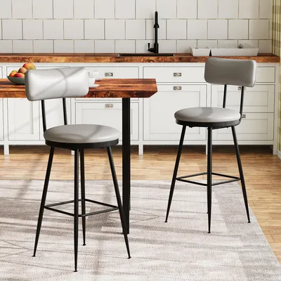 Obrázek produktu pro UnboxG Moderní jídelní židle s kovovými nohami a sadou 2 kusůPolyuretankůže, nadčasové jídelní židle do restaurace, obývacího pokoje a čekárny, elegantní středověký styl (tmavě šedá)