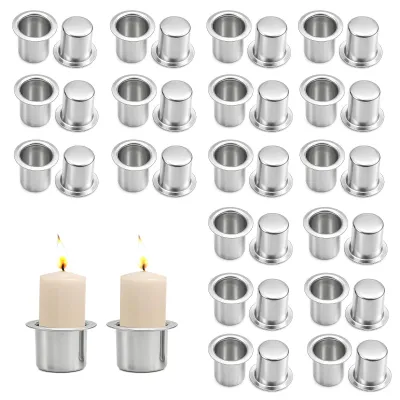 36er-Set Kerzenhülsen aus Aluminium, Silber, für Stabkerzen