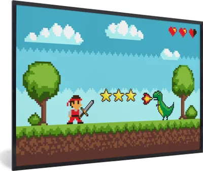 Produktbild von MuchoWow® Gerahmtes Poster Spiele - Spielhalle - Retro 90x60 cm - Poster mit Schwarzem Bilderrahmen Wandposter Rahmen Foto Bilder - Fotorahmen - Foto-Plakat