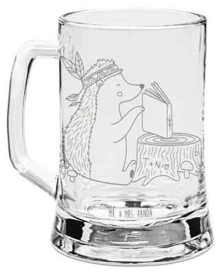Produktbild von Mr. & Mrs. Panda Krug Igel Federschmuck - Transparent - Geschenk, Bierhumpen, Abenteuer, Camping, Glaskrug, Glas Bierkrug, Waldtiere, Lagerfeuer, Seidel, Humpen, Indianer