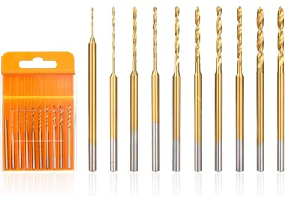 Zdjęcie produktu dla Zestaw wierteł spiralnych mini, 10 sztuk. Wiertła do precyzyjnego wiercenia, średnica 0,6-2,2 mm, stal HSS, trzpień 2,35 mm, powłoka z węglika wolframu