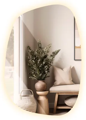 A corner of a room with a bench, baskets, and a plant.
