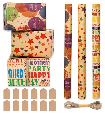 Geburtstags-Geschenkpapier, 3 Rollen, 43,2 cm x 3,05 m, Regenbogen