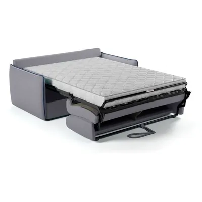 Image de Canapé convertible express - AGATHE - Tissu gris - Bordure bleue - 175 x 100 x 87 cm