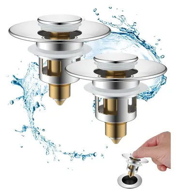 Image de Bouchons de lavabo pop-up, 2 pièces, chromés, en laiton, avec filtre, diamètre 25-46 mm