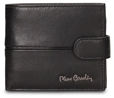 Zdjęcie produktu dla Portfel męski Pierre Cardin czarny ze skóry naturalnej z guzikiem Black B UNICA 11x9.5x2 cm G05-148-NERO