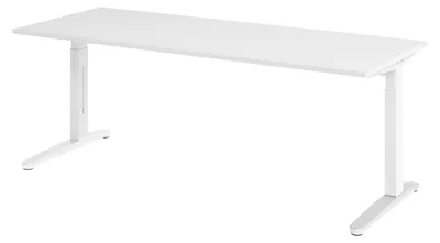 Produktbild von bümö Schreibtisch Serie-XB - Nachbildung: Weiß, Gestell: Weiß/Alu poliert, Größe:  200 x 80 cm