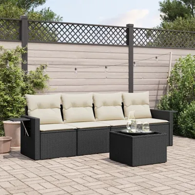 Produktbild von Design 5-tlg. Garten-Sofagarnitur mit Kissen Schwarz Poly Rattan, Gartenmöbel-Sets 2024 Neu