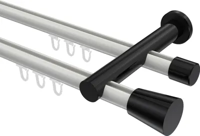 Produktbild von Interdeco Innenlaufstange / Gardinenstange mit Innenlauf Weiß / Schwarz, Typ Platon Sitra (Konus), 20 mm Ø 2-läufig, 440 cm