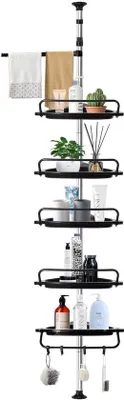 Produktbild von Ibenzoa® Duschregal – höhenverstellbares Teleskop-Eckregal 95–320 cm, ohne Bohren, Edelstahl & Kunststoff, 5 Körbe, 4 Haken, 360° Handtuchstange
