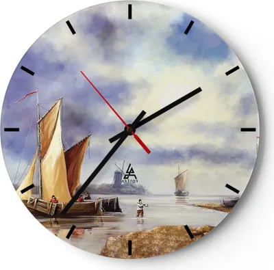 Produktbild von Wanduhr - Rund - Glasuhr - Fischer Schiff Fan - 40x40cm - Schleichendes Uhrwerk - Lautlos - zum Aufhängen bereit - Dekoration Modern - Wanddekoration aus Glas - C3AR40x40-4318