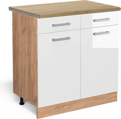 Produktbild von Küchenunterschrank Vicco R-Line Weiß Hochglanz 80 cm , AP Eiche, Model 46553