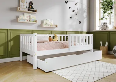 Produktbild von TIMBEE LENA Box Kinderbett Holz Bett mit Schublade - Weiß - 70x140cm