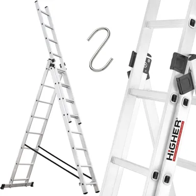 Zdjęcie produktu dla Drabina aluminiowa 3x8 wielofunkcyjna na schody HIGHER 6,48m 150kg + GRATIS