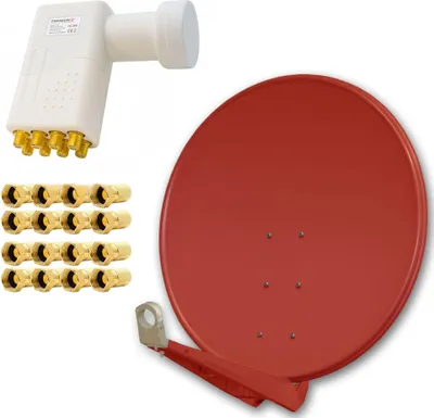 Produktbild von PremiumX DELUXE100 Aluminium Antenne 100cm Digital SAT Schüssel Spiegel in Ziegelrot für HDTV 4K mit LNB Octo 0,1 dB zum Direktanschluss von 8 Teilnehmern inkl. 16x F-Stecker veredelt