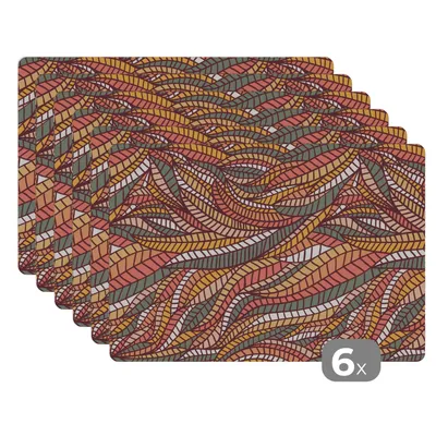Obrázok produktu pre MuchoWow® Podložky Sada 6 podložiek Umývateľné podložky 30x45x0.3cm Listy - vzory - mozaika Podložka pod stôl Nekĺzavá a odolná voči teplu