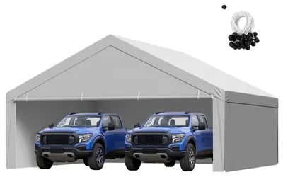 Immagine prodotto di Tetto di ricambio per auto VEVOR, 6x6 m, telo per garage portatile con pareti laterali, resistente ai raggi UV, telo per tettoia per auto, grigio, telaio non incluso nella fornitura
