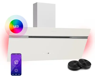 Produktbild von Klarstein Alina Dunstabzugshaube - 90cm Kopffreihaube, 689 m³/h Luftstrom, Boost-Funktion, A++ , LED-Beleuchtung, Umluftbetrieb, Geräuscharm 52 dB, Weiß