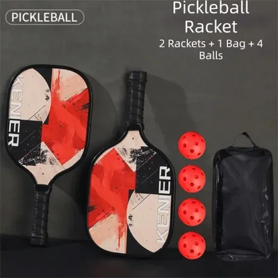 Produktbild von Pickleball-Set 2 Schläger + 4 Bälle – Stoßfest, rutschfester Griff, Pickleball Paddel Schläger-Set für Anfänger & Profis - Farbe: Rot & Weiß