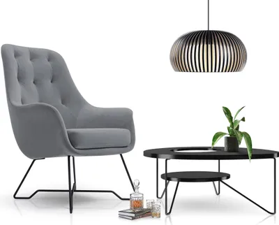 Produktbild von DomoHome kreslo EZO Pohodlné moderné dizajnové kreslo Ergonomické čalúnenie, Stabilné nohy, Pohodlie pri sedení z PUR peny, Kvalitný látkový poťah Rozmery: 72x83x101 cm, Farba: ŠEDÁ