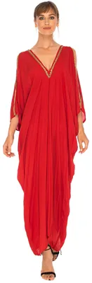 Produktbild von Langer, lockerer Kaftan-Maxikleid mit Schulterpartie in Rot für Damen
