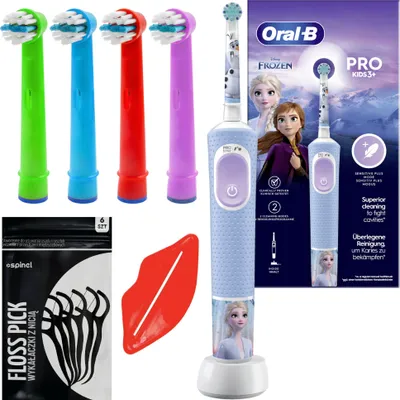A collection of Oral-B electric toothbrush accessories and a toothbrush.